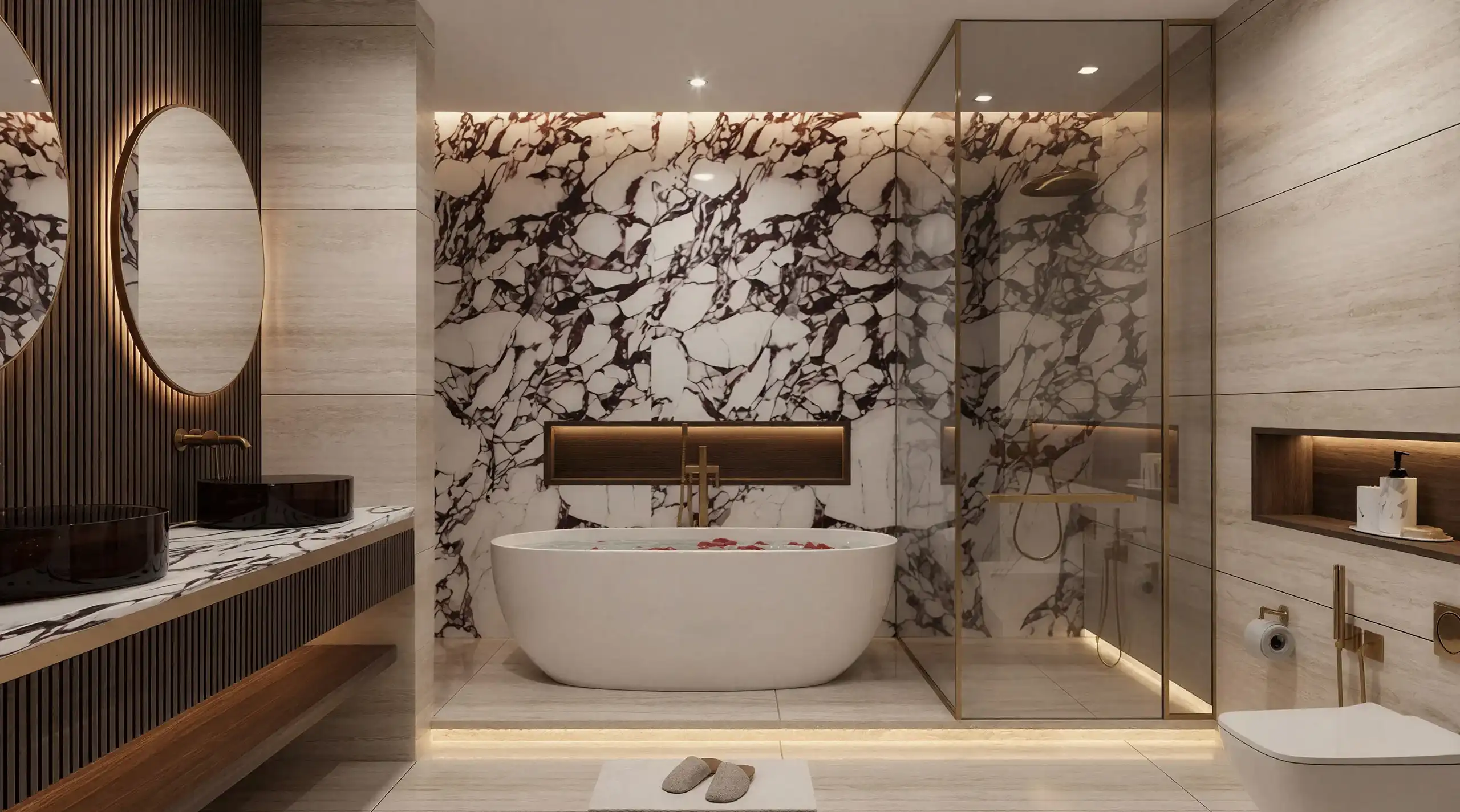 Luxury bathroom interior design in Dubai with marble finishes | Interior designs in bathrooms